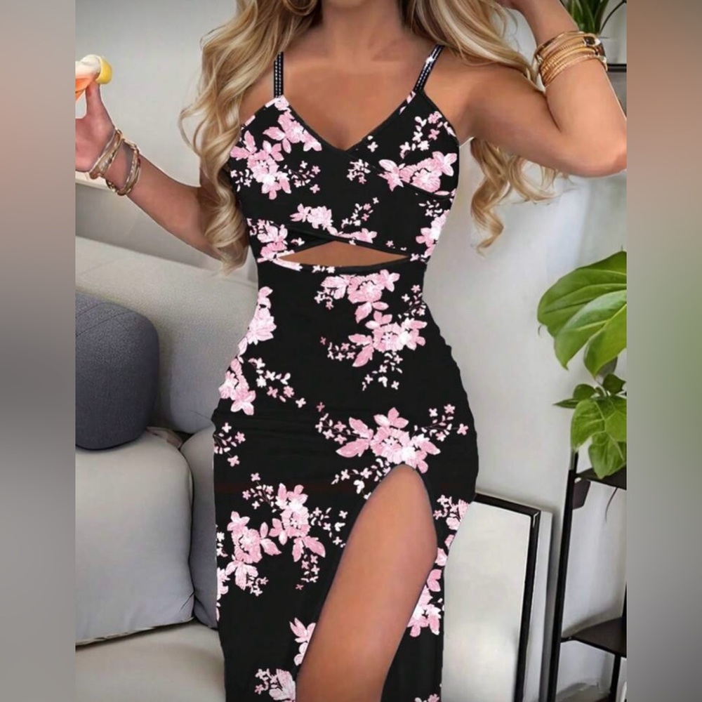 SHEIN Black and Pink Floral Dress